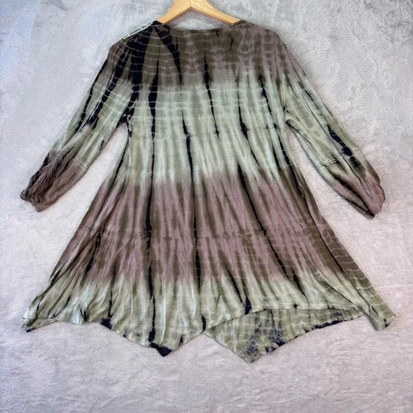 Nature Art Women's Top XL Green‎ Purple Tie Dye Boho Embroidered Tunic Blouse - Picture 4 of 7